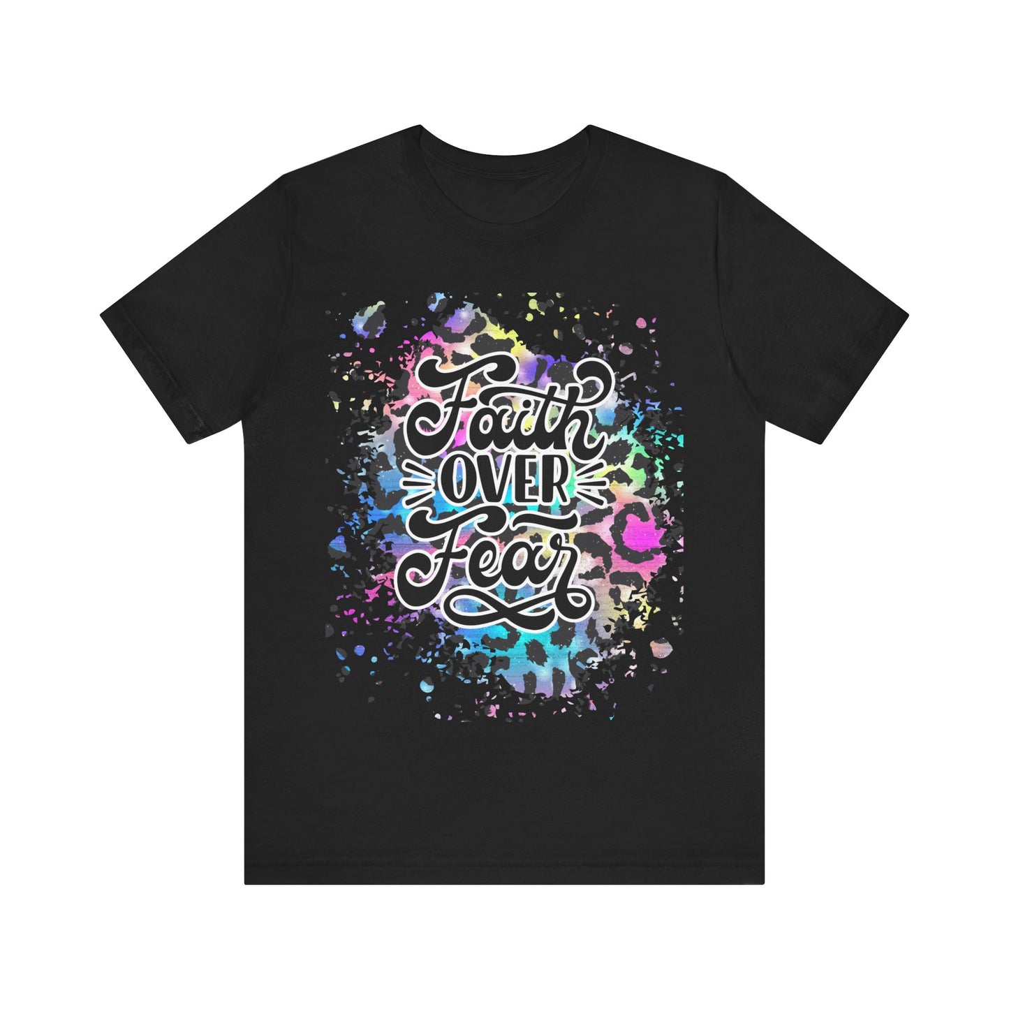 Faith Over Fear Tee - Colorful Leopard Print Christian Shirt