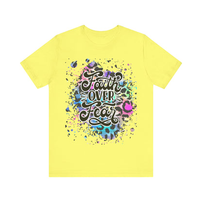 Faith Over Fear Tee - Colorful Leopard Print Christian Shirt