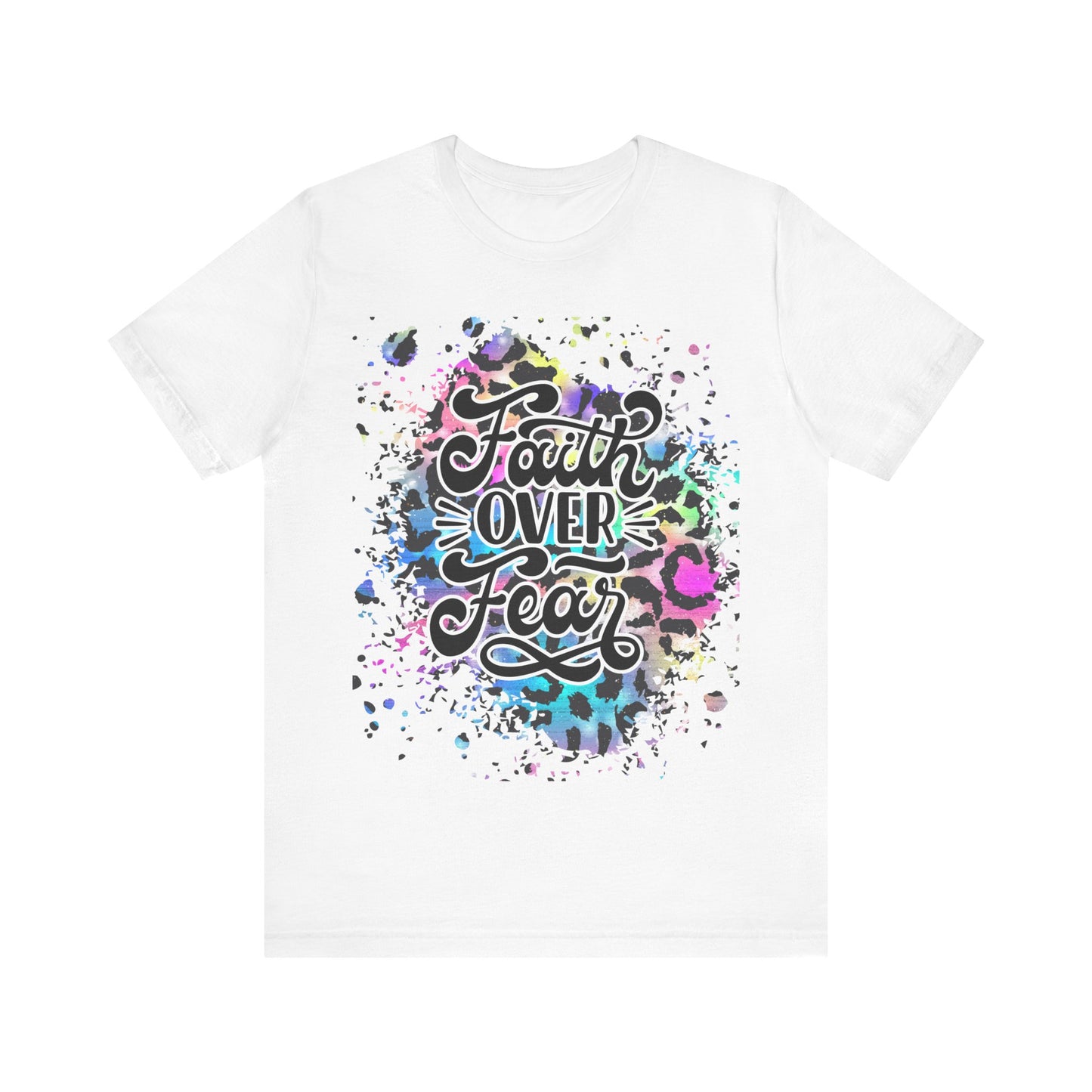 Faith Over Fear Tee - Colorful Leopard Print Christian Shirt