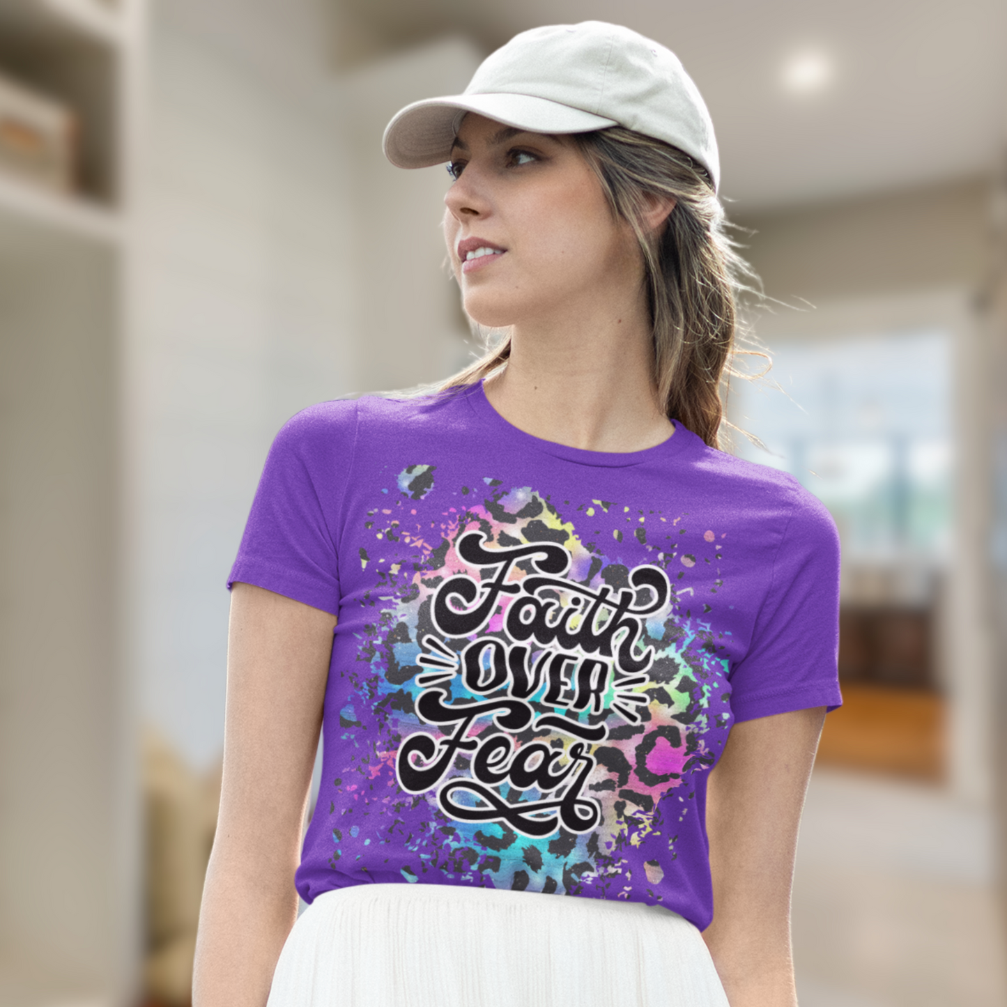 Faith Over Fear Tee - Colorful Leopard Print Christian Shirt