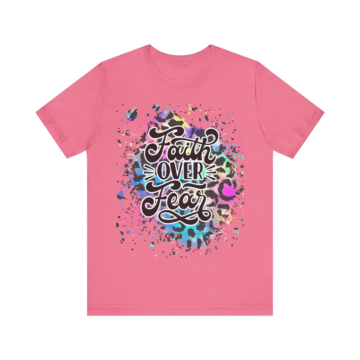 Faith Over Fear Tee - Colorful Leopard Print Christian Shirt