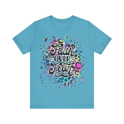 Faith Over Fear Tee - Colorful Leopard Print Christian Shirt