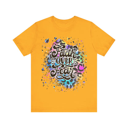 Faith Over Fear Tee - Colorful Leopard Print Christian Shirt